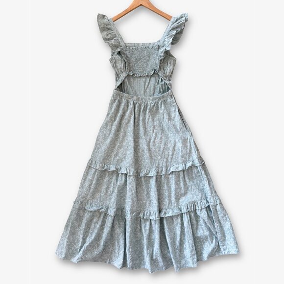 Universal Thread Floral Tiered Blue Midi Dress Womens Medium Boho Cottagecore - Picture 10 of 15